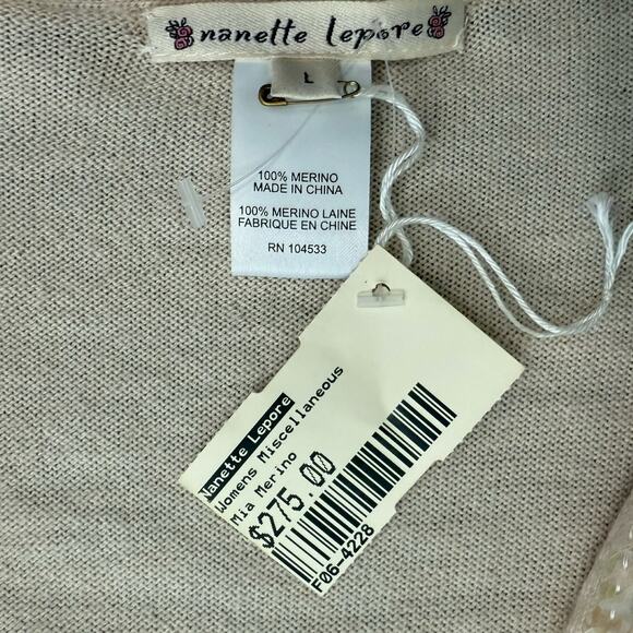 Nanette Lepore Blush Pink Sequin Collar Button Up Merino Wool Cardigan sz L NEW - Picture 3 of 11